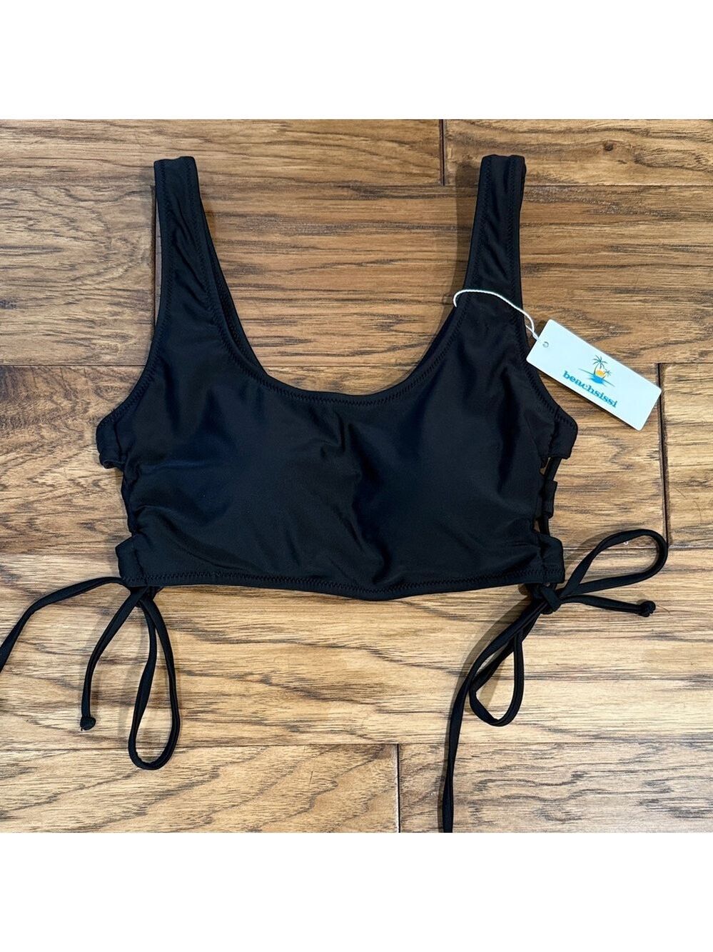 Beachsissi NWT black side tie swim bikini top women’s size S